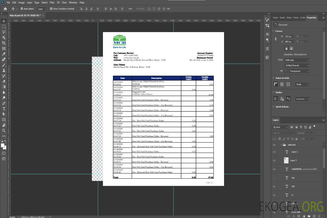 Relevé bancaire MCB des Émirats arabes unis xls template
